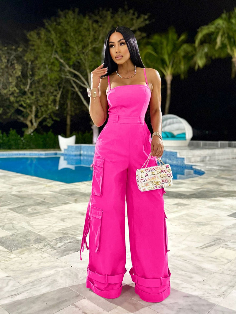 Clothing Tube Top Multi Pocket Workwear Jumpsuit Wide Leg Jumpsuit