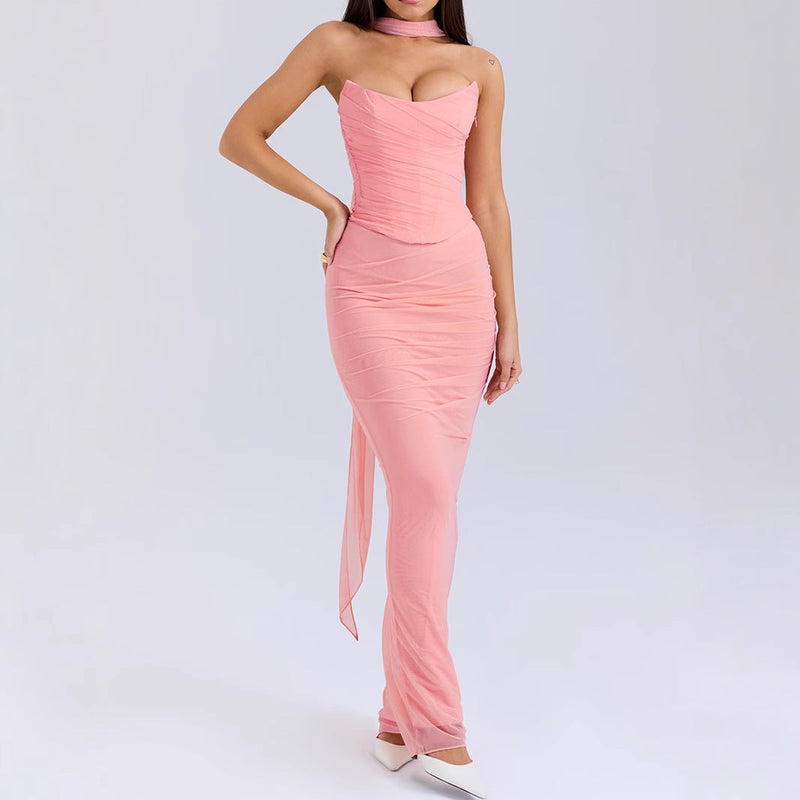 Dress Boning Corset Tube Top Skinny Sheath Skirt Long Skirt Set Autumn Two-piece Set High Grade With Scarf