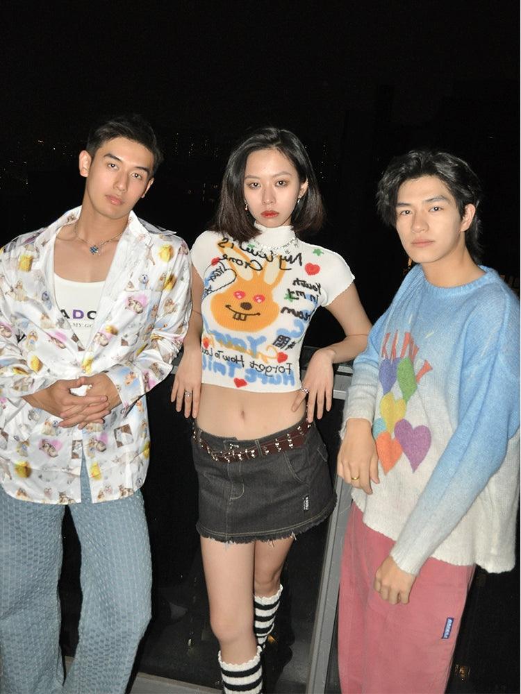 Graphic Print Cropped T-shirt With Abstract Art Design