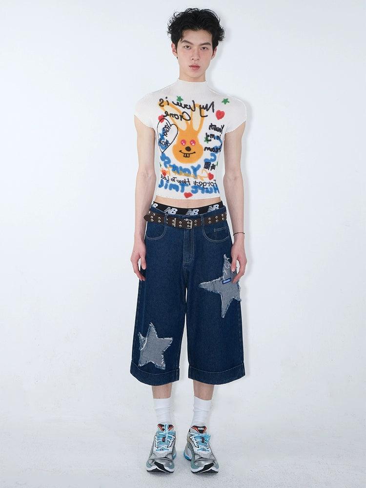 Graphic Print Cropped T-shirt With Abstract Art Design