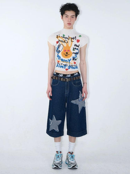 Graphic Print Cropped T-shirt With Abstract Art Design