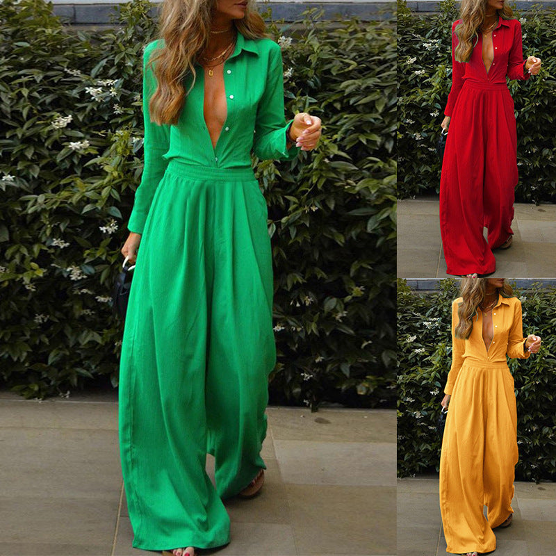 Clothing Color Cardigan Shirt Loose-fitting Wide-leg Trousers Two-piece Set