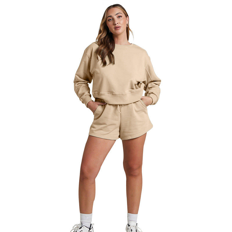 Color Long Sleeve Sweaters Clothing Short Two-piece Shorts Suit