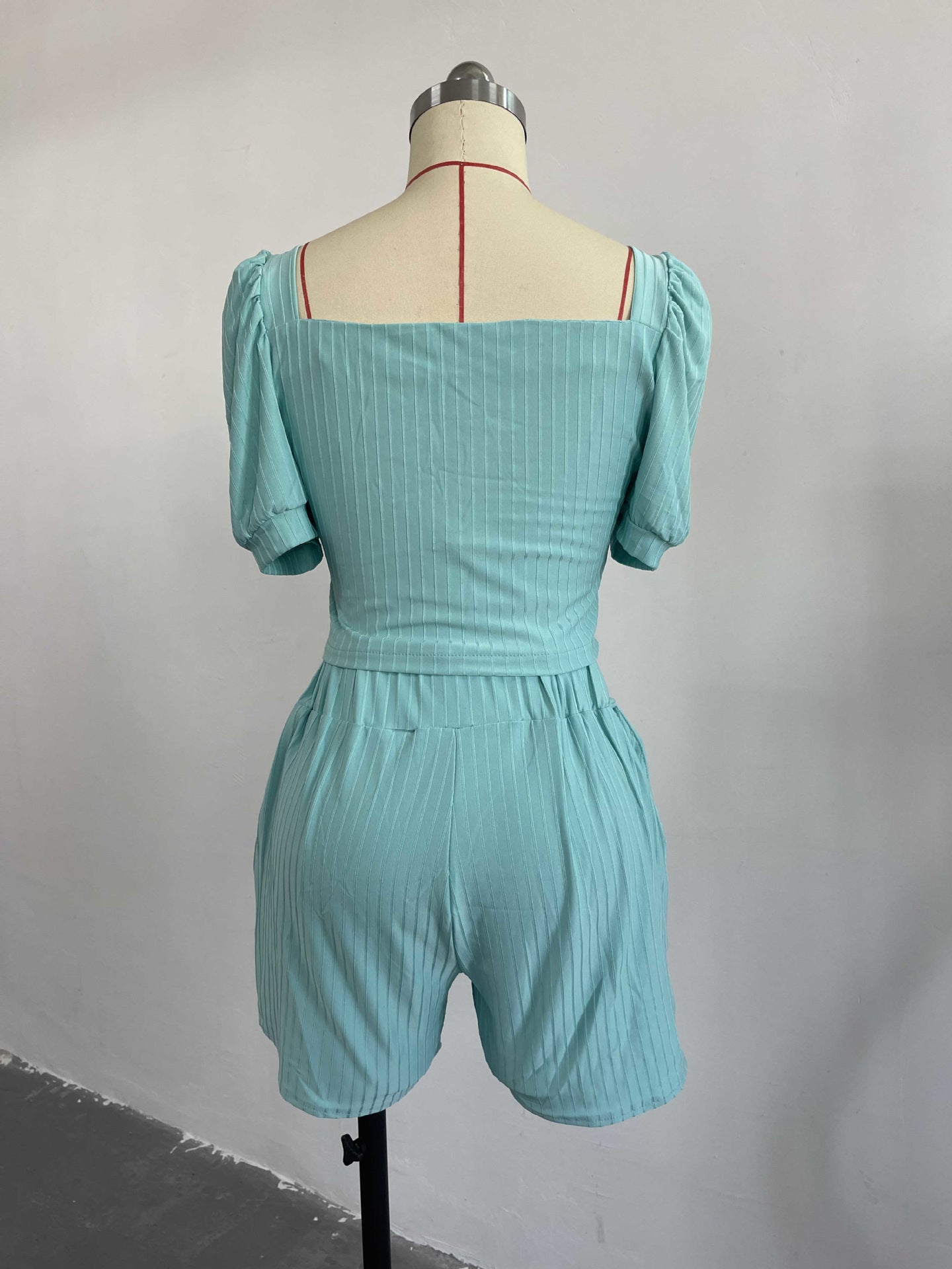 Puff Sleeve Short Shirt High Waist Shorts With Belt Coord Set