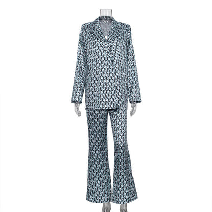 Early Autumn Clothing Long Sleeve Collared Bootleg Pants Printing Suit Matching Street