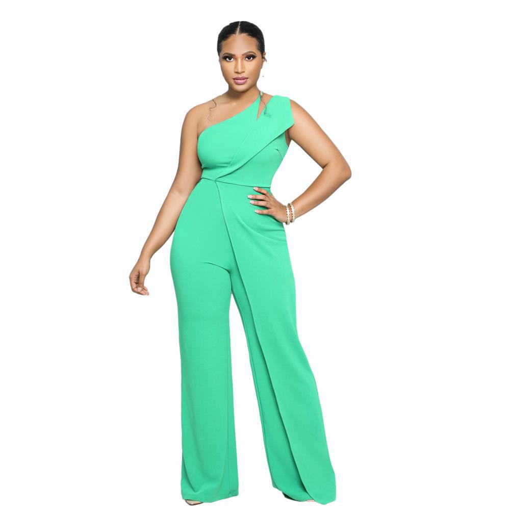 Sleeveless Single Shoulder Suspender High Waist Office Straight Jumpsuit