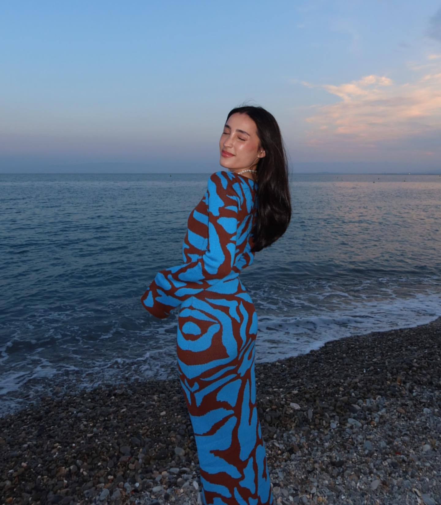 Autumn Winter Clothing Autumn Crew Neck Bell Sleeve Vertical Sesame Bottom Jacquard Slim Maxi Dress