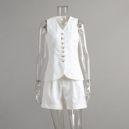 Cotton Linen Vest Shorts Set Summer Office Vest Shorts Set