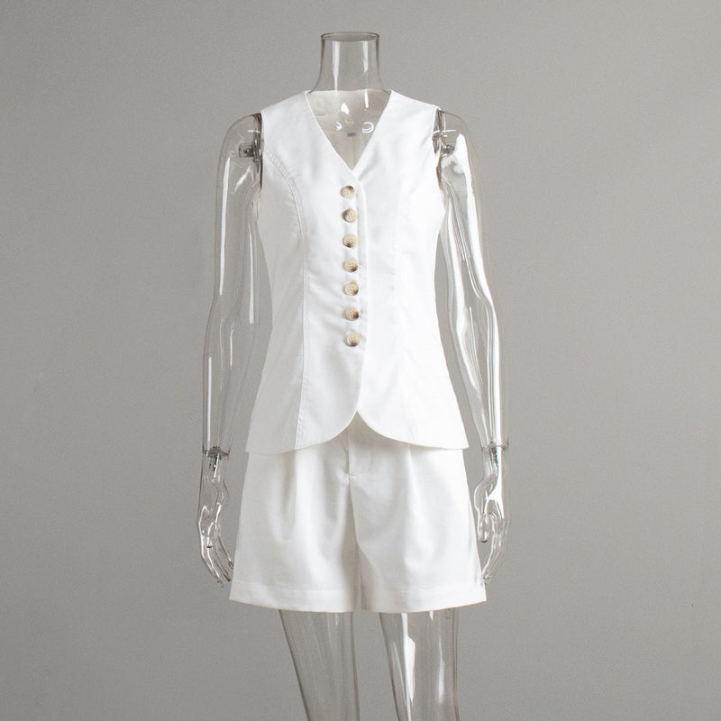 Cotton Linen Vest Shorts Set Summer Office Vest Shorts Set