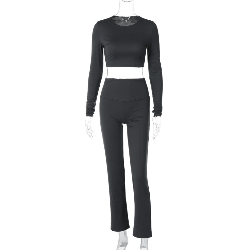Autumn Winter Clothing Round Neck Long Sleeve Slim Pants Two Piece Set Set