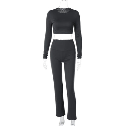 Autumn Winter Clothing Round Neck Long Sleeve Slim Pants Two Piece Set Set