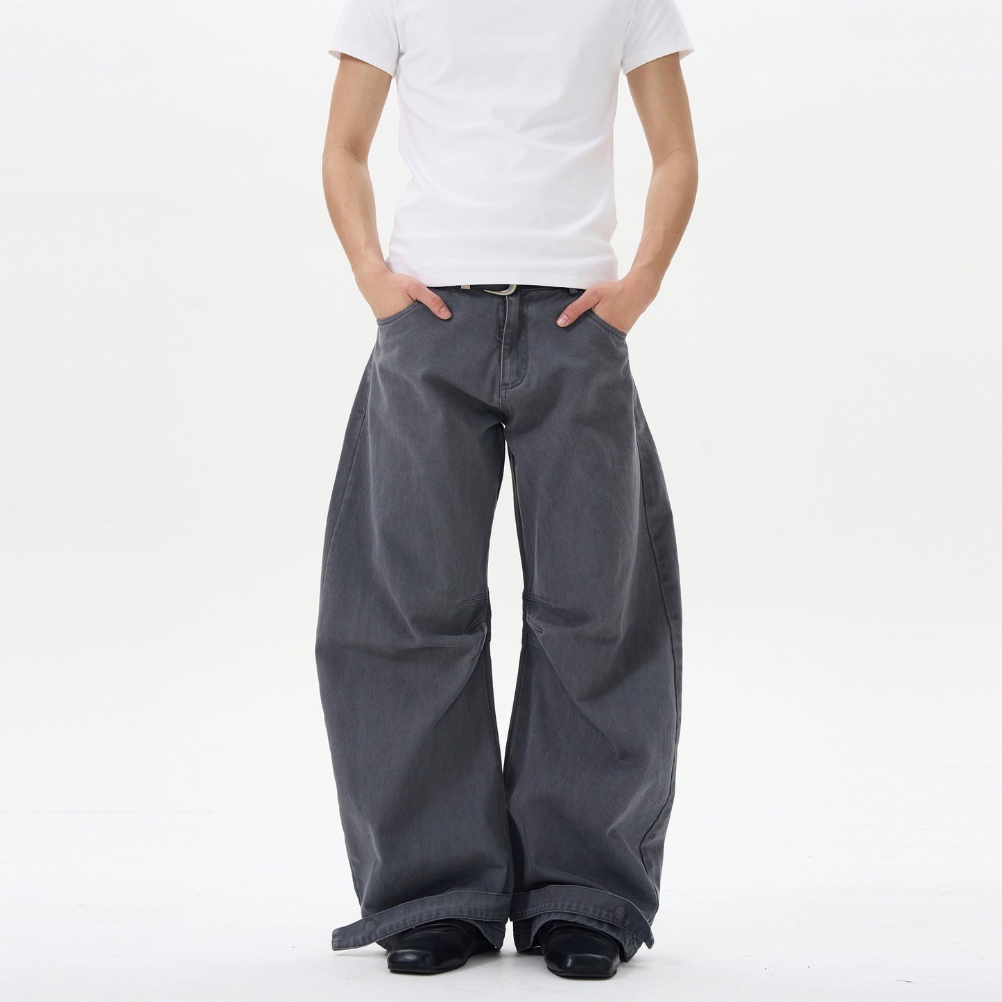 Khaki High-waist Wide-leg Canvas Pants