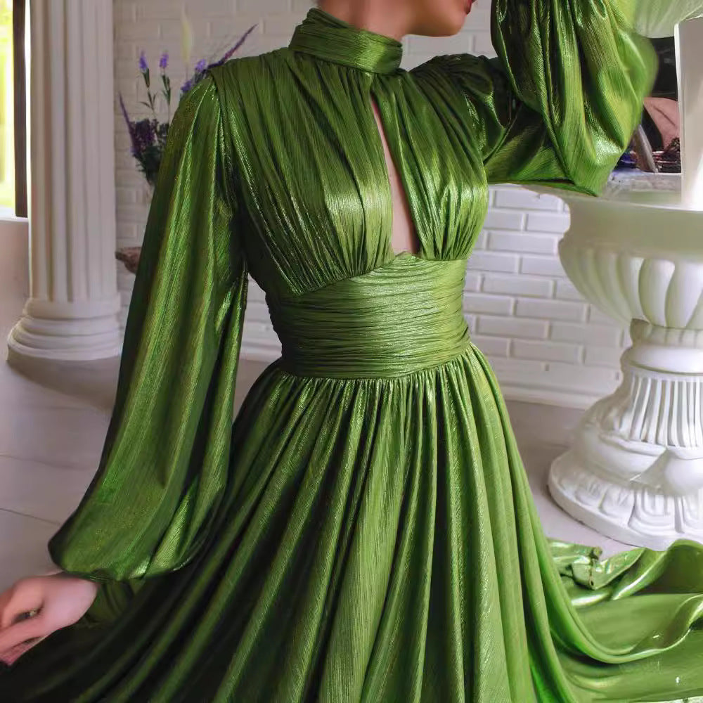 Spring Summer Popular Color Tight Waist Halter Large Swing Avocado Green Dress Maxi Dress for
