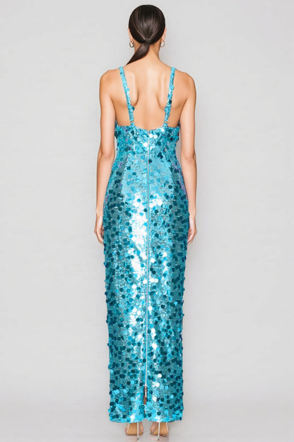 Ellis Sequin Deep V Strapless Maxi Dress