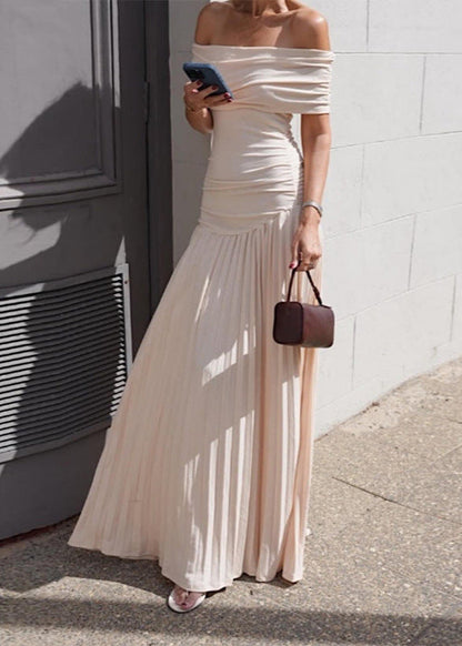 Solene – Off-shoulder Pleated Maxi Dress