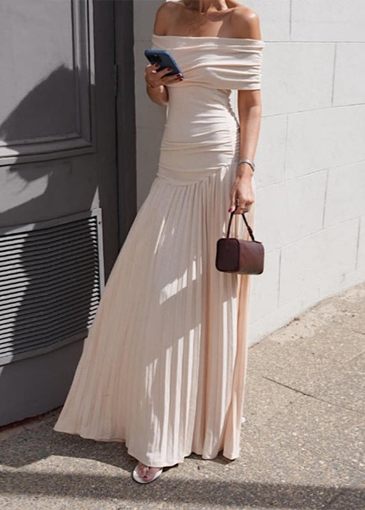 Solene – Off-shoulder Pleated Maxi Dress