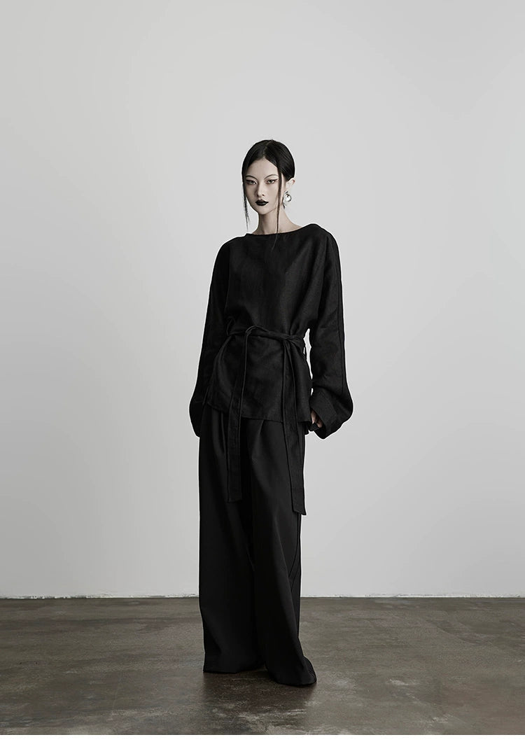 Black Pleated Wide-leg Pants