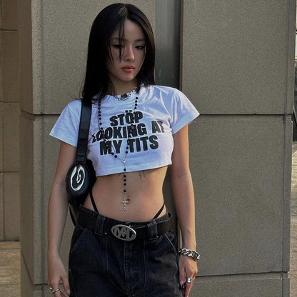 Autumn Cropped T Shirt Slim Fit All Match Letters Printed Minicoat Clothing