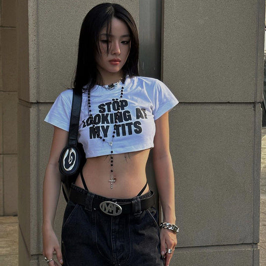 Autumn Cropped T Shirt Slim Fit All Match Letters Printed Minicoat Clothing