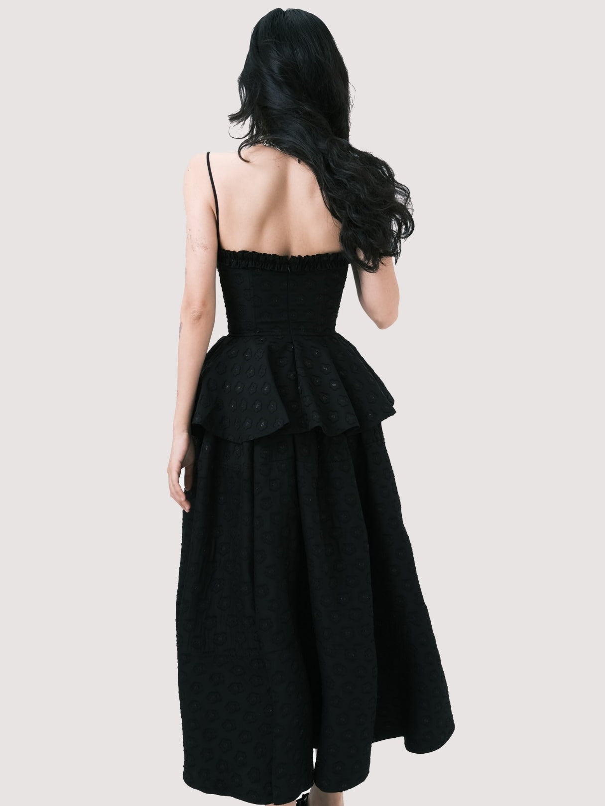 Noir Elegance Peplum Dress Set