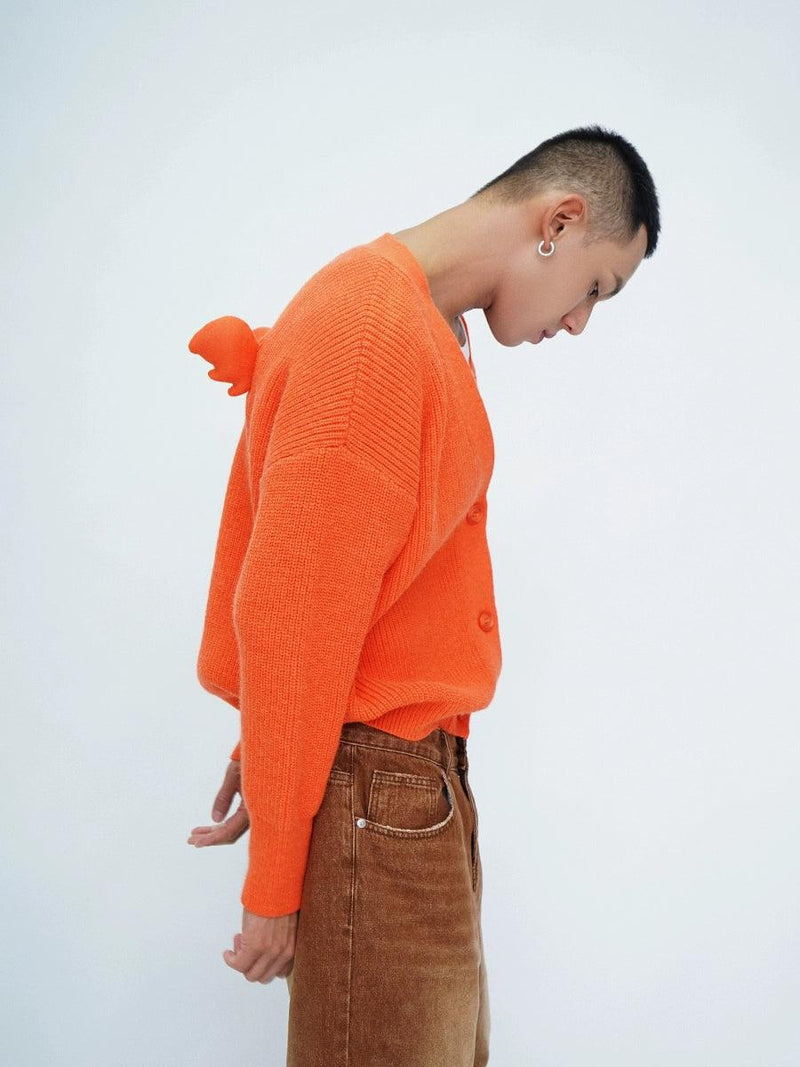 Oversized Fuzzy Cardigan With Pom-pom Detail