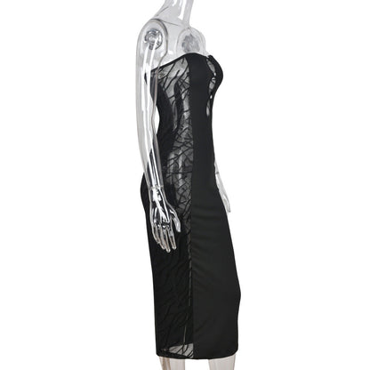 Summer Clothing Mesh See-through Off-the-shoulder Pullover Bandeau Maxi Dress