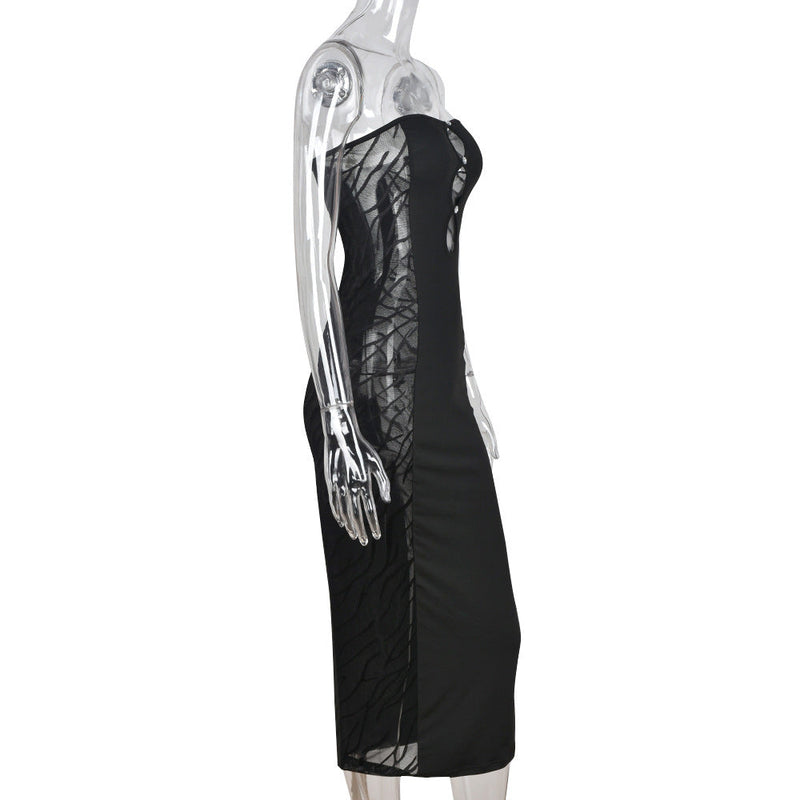 Summer Clothing Mesh See-through Off-the-shoulder Pullover Bandeau Maxi Dress