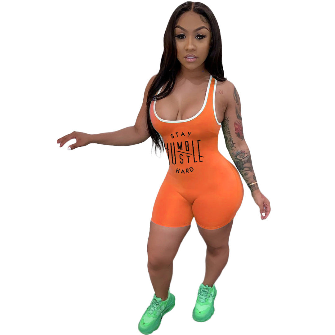 Clothing Short Summer Letter Graphic Printing Sports Nightclub Uniforms Romper