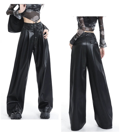 Coffee Wide-leg Pu Leather Pants