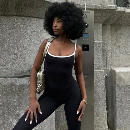 Clothing Edge Adjustable Sling Jumpsuit Contrast Color Tight Yoga Sports One Piece Trousers
