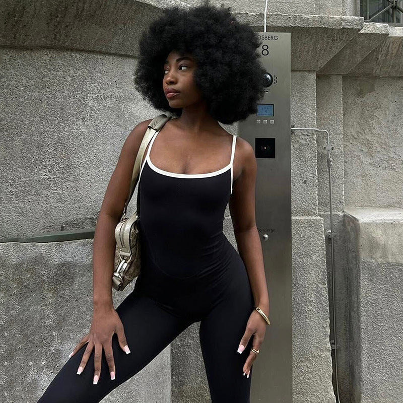 Clothing Edge Adjustable Sling Jumpsuit Contrast Color Tight Yoga Sports One Piece Trousers