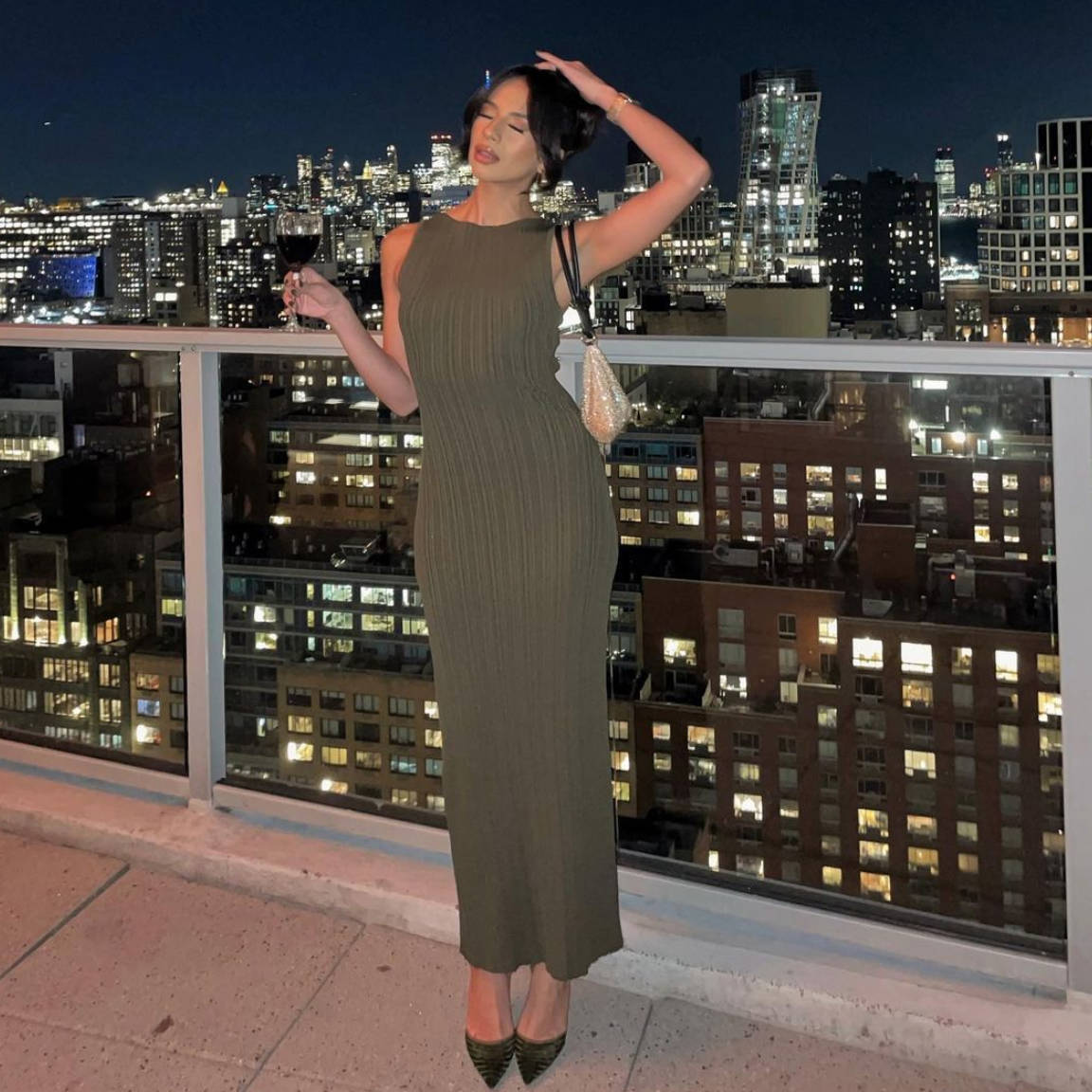 Covering Yarn Slimming Sleeveless Knitted Maxi Dress Waist Tight Messy Sunken Stripe Maxi Dress