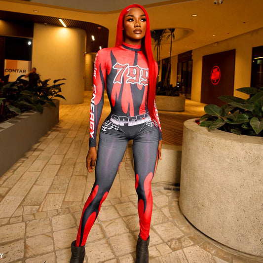 High Waist Jumpsuit Printed Hip Lifting Pants for