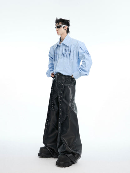 Black Leather Laced Wide Pants