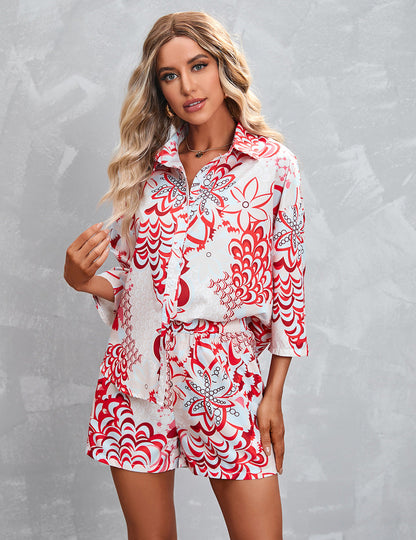 Clothing Printed 3/4 Sleeves Shorts Suit