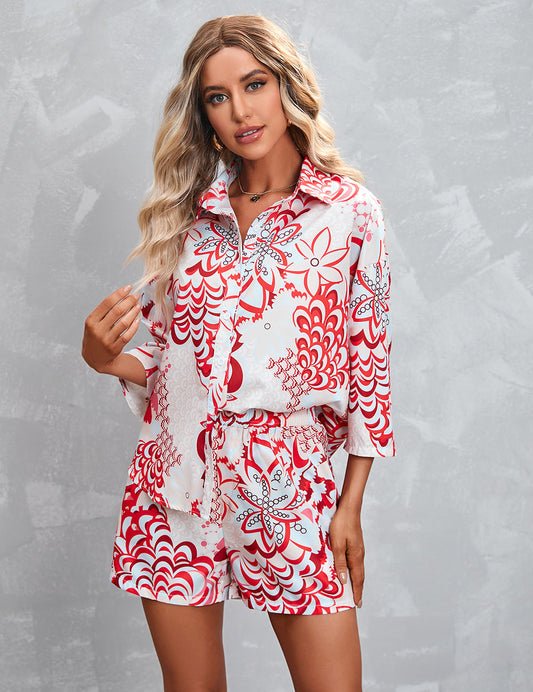 Clothing Printed 3/4 Sleeves Shorts Suit