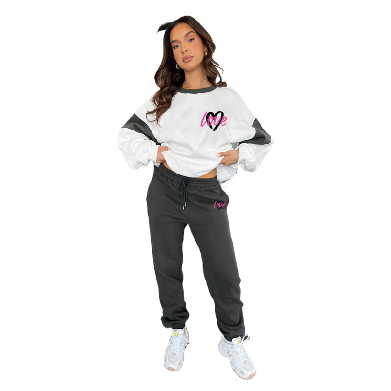 Autumn Winter Peach Heart Multicolor Printing Sweaters Clothing Trousers Set