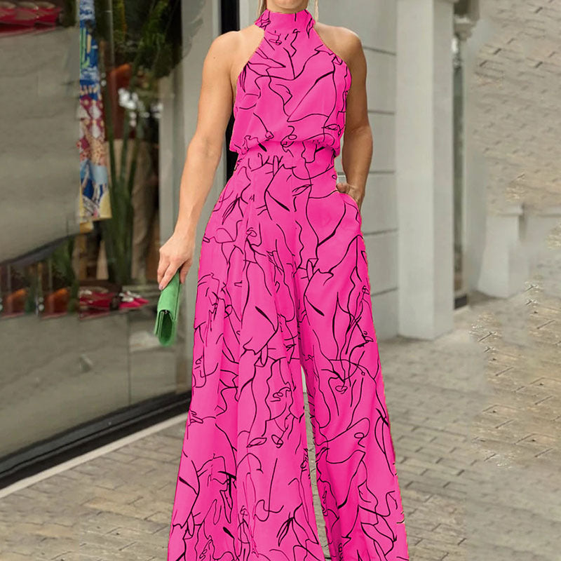 Summer Clothing High Waist Lace Up Sleeveless Halter Trousers Jumpsuit