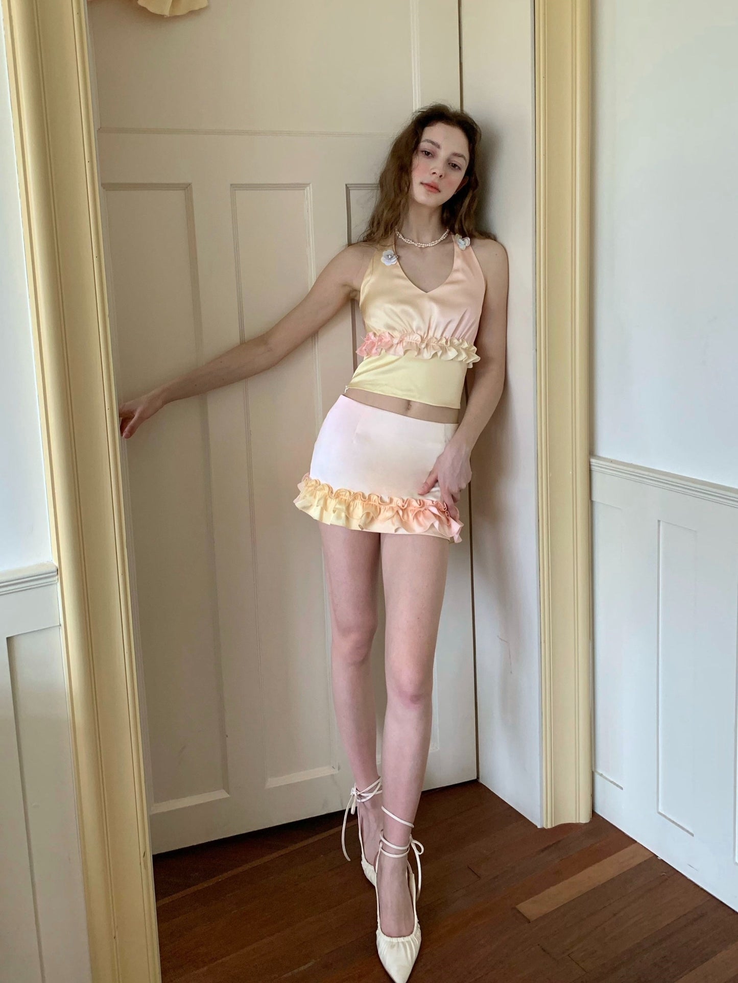 Pink Gradient Ruffle Three-piece Set