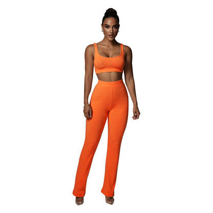 Straight Straight Straight Hip Skinny Yoga Pants Color Sleeveless Vest Set