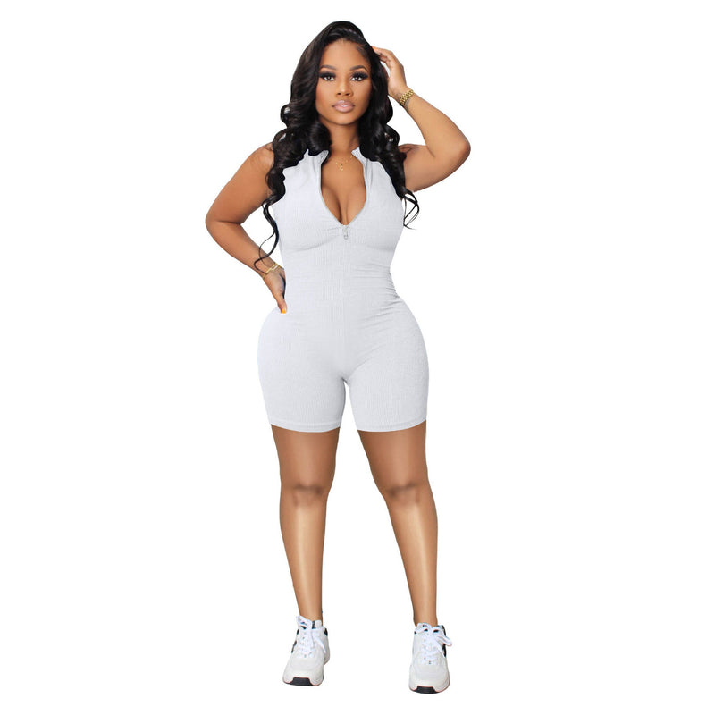 Multi Color Sports Zipper Sleeveless Jumpsuit