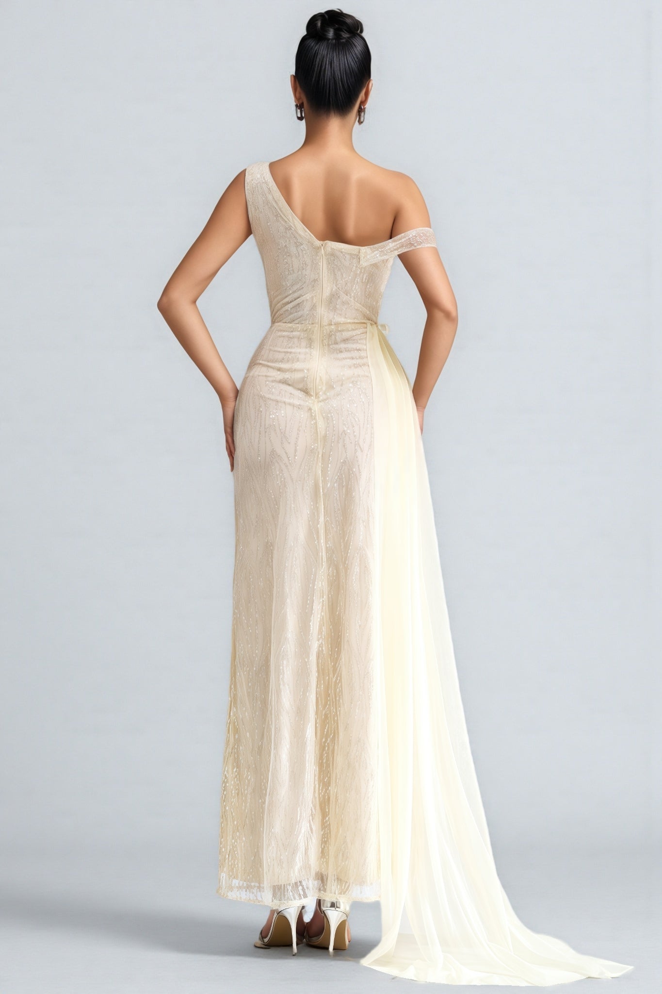 Cadie Strapless Split Mesh Maxi Dress