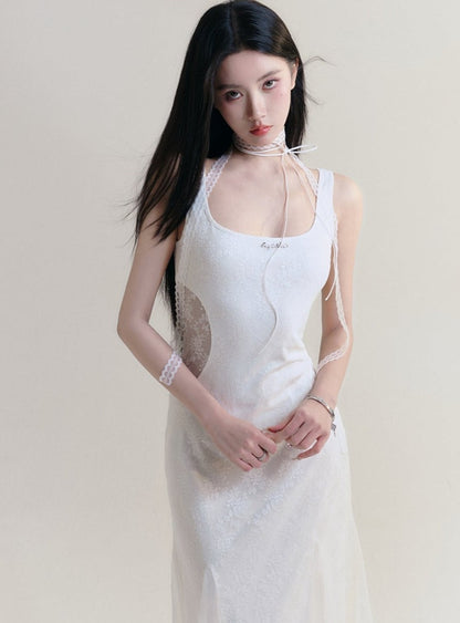 White Sleeveless Maxi Dress - Fitted Bodice With Flared Hem