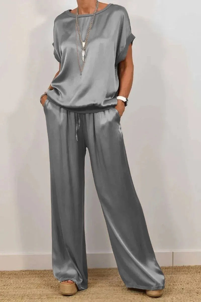 Spring Summer Trend Loose Shirt Wide Leg Pants Two Piece Sets