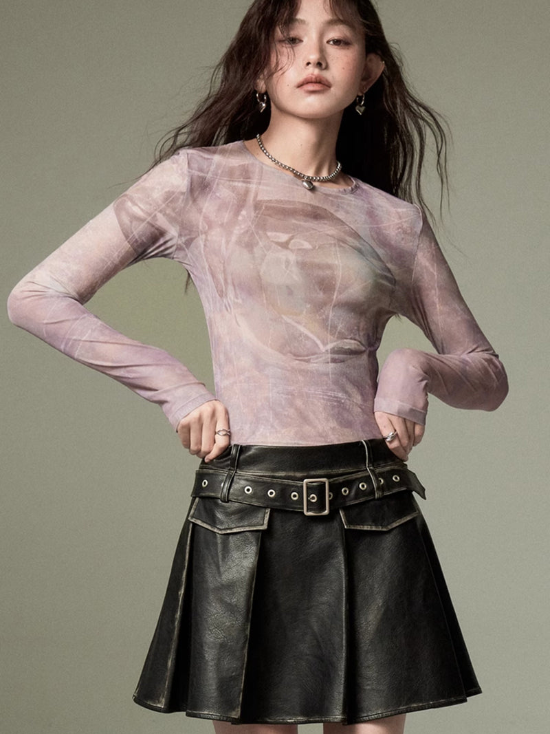 Pleated Leather Skirt