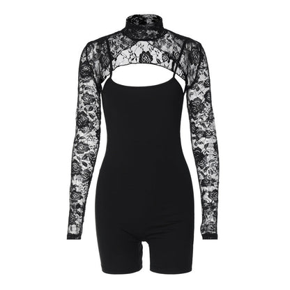 Clothing Spring Slim Strap Jumpsuit Lace Cappa Set