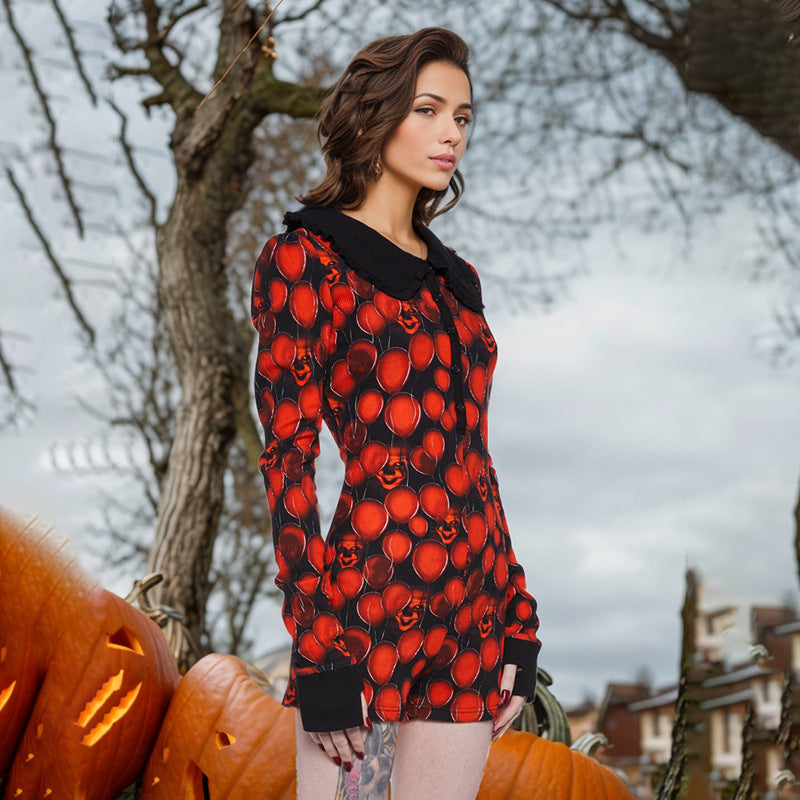 Million Halloween Ai Balloon Grimace Contrasting Color of Black Red Romper Clothing