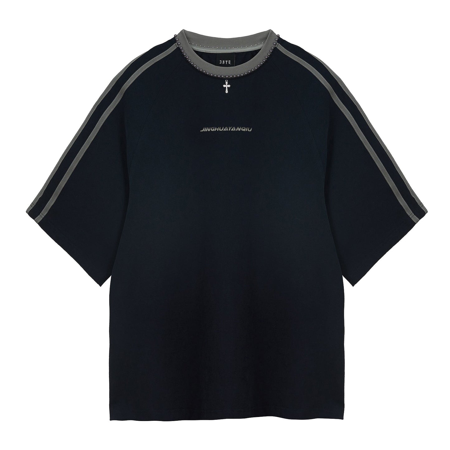 Beaded Neck Striped T-shirt