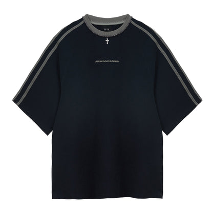 Beaded Neck Striped T-shirt