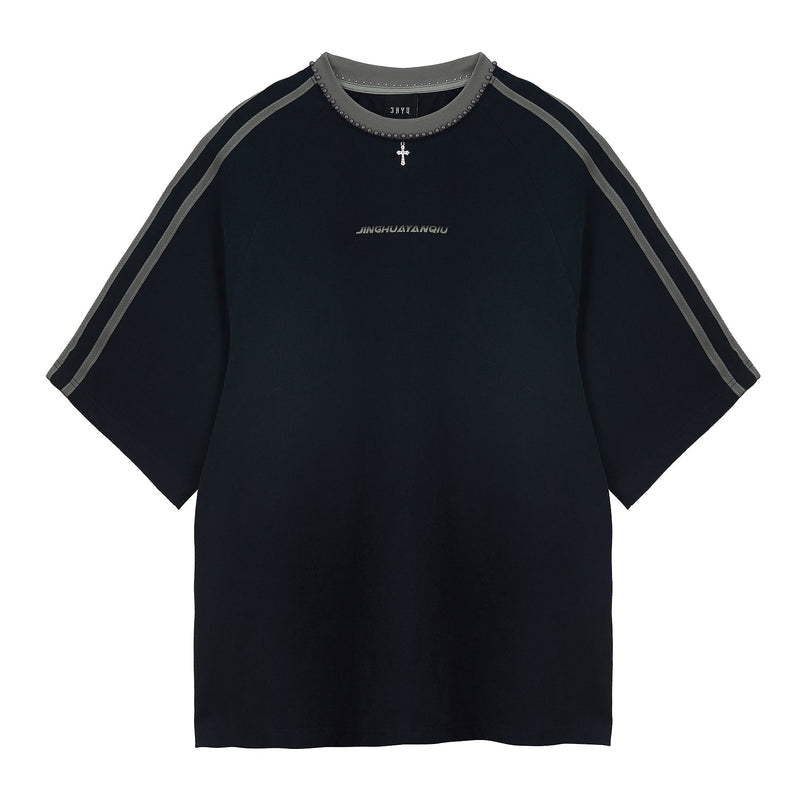 Beaded Neck Striped T-shirt